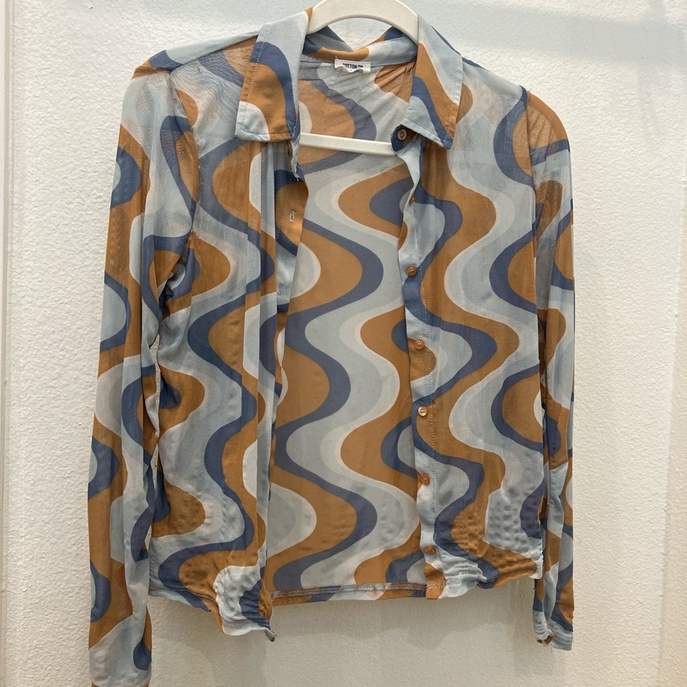 Cotton On groovy mesh button up long sleeve shirt